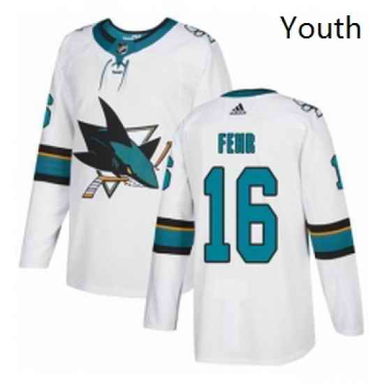 Youth Adidas San Jose Sharks 16 Eric Fehr Authentic White Away NHL Jerse